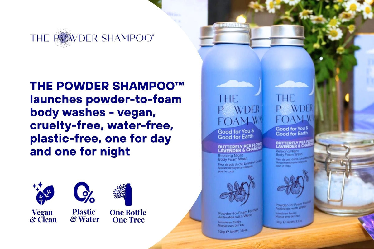 THE POWDER SHAMPOO™ launches powder-to-foam body washes -  vegan, cruelty-free, water-free, plastic-free, one for day and one for night